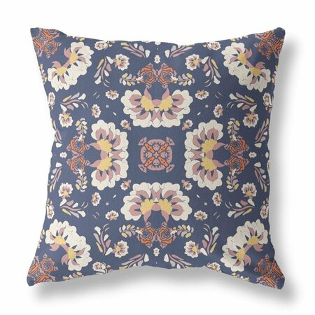 HOMEROOTS 18 in. Floral Indoor & Outdoor Zip Throw Pillow Blue & White 411166